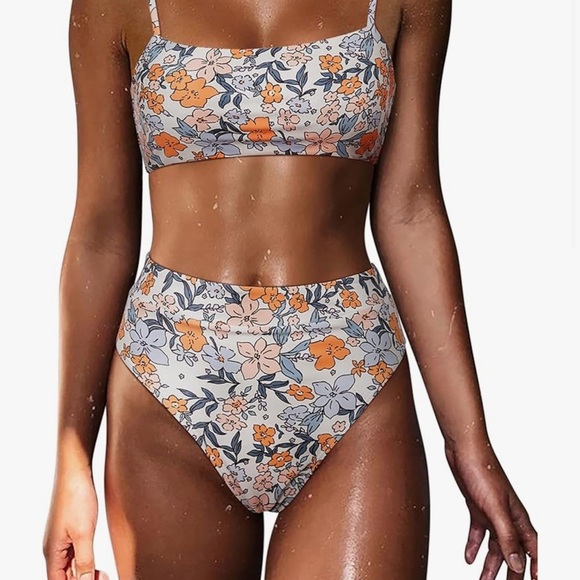 Floral Bikini Set in Orange and Black - Picture 1 of 3